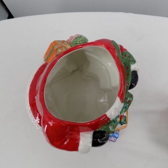 Fitz & Floyd Happy Holidays Santa Gift Handcrafted Ceramic Christmas Cookie Jar - Picture 8 of 12